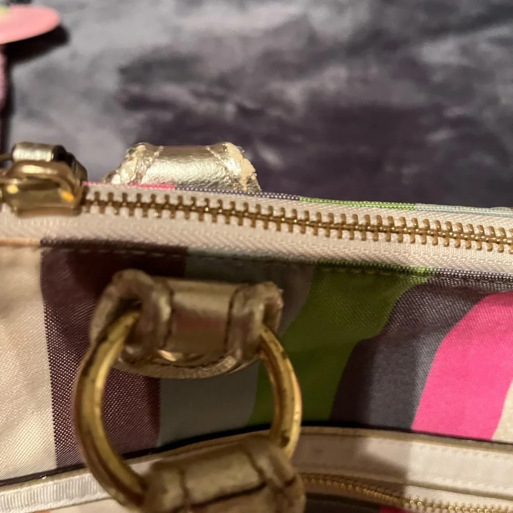 Coach Poppy Legacy Multicolor Striped Glam Bag with Sequins and Gold handles - Picture 7 of 11